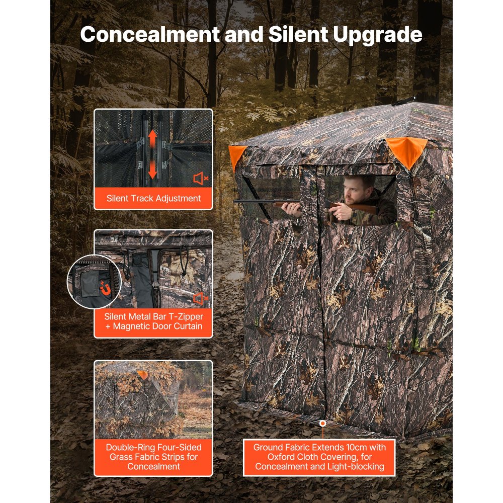 VEVOR Hunting Blind, 4-5 Person See Through Ground Blinds with Carrying Bag, 270 Degree Portable Camouflage Tent, Durable Concealed Shelter with Silent Magnetic Door and Window, for Turkey and Deer