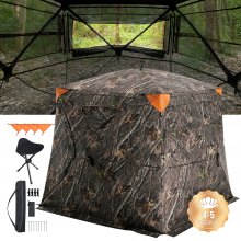 VEVOR Hunting Blind, 270° See Through Ground Blind, 4-5 Person Pop Up Deer Blind for Hunting with Carrying Bag, Portable Resilient Hunting Tent, One-Way See-Through Mesh for Turkey and Deer Hunting