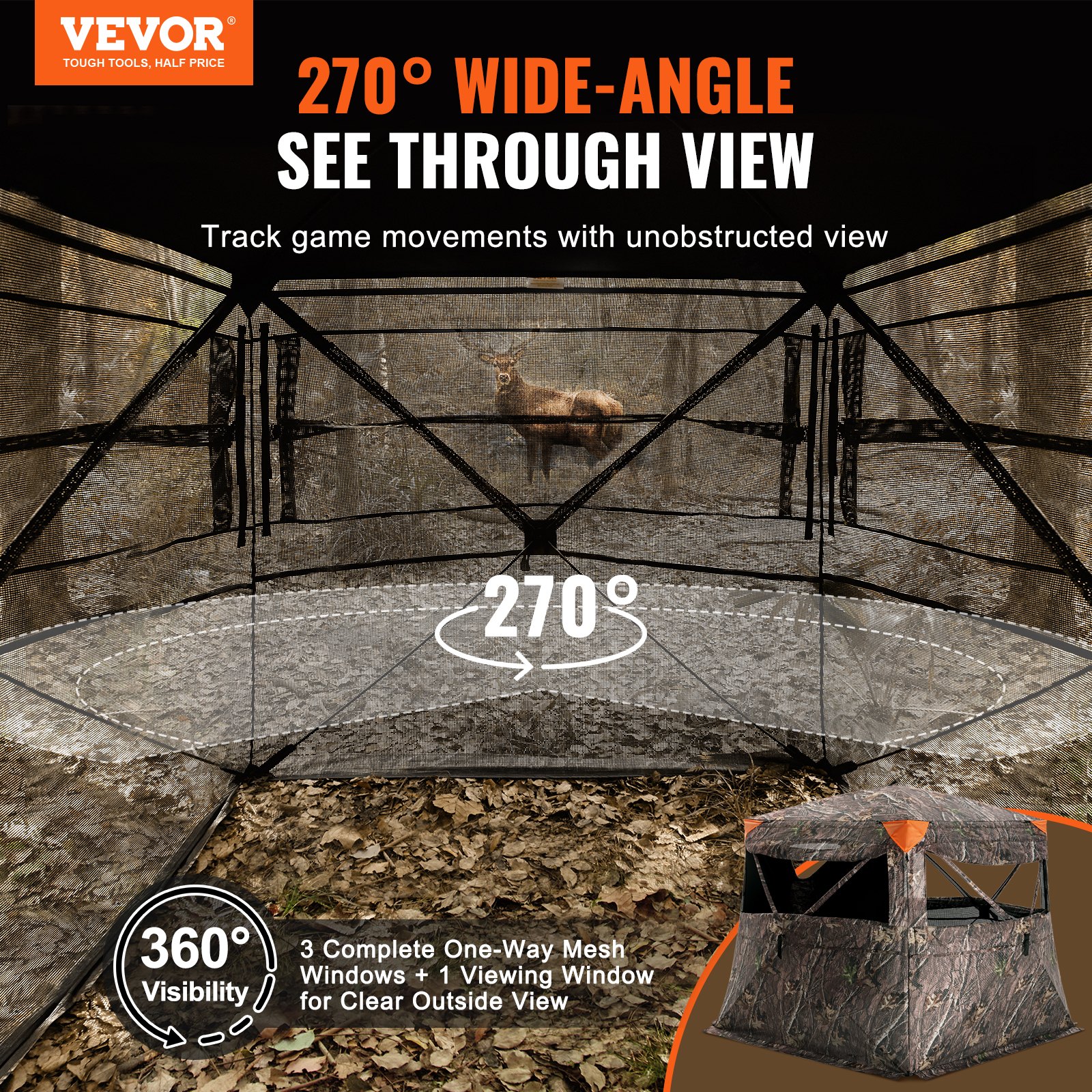VEVOR Hunting Blind 270° See Through Ground Blind One-Way Mesh για 4-5 άτομα