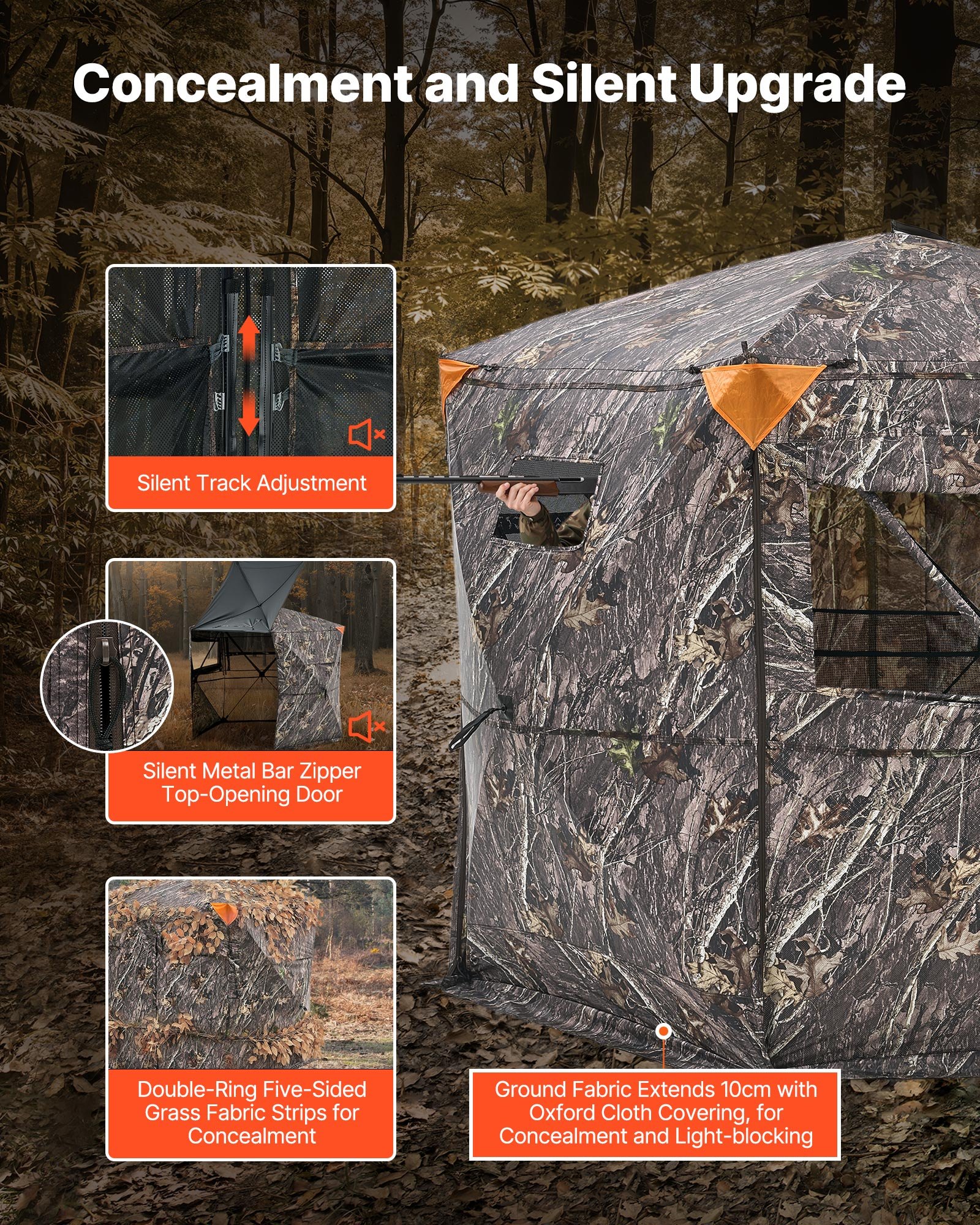 VEVOR Hunting Blind, 6-7 Person, 288 Degree 5 Side See-Through Ground Blinds with Carrying Bag, Portable Camouflage Tent, Durable Concealed Shelter with Silent Zipper Door and Window, for Turkey Deer