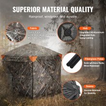 VEVOR Hunting Blind, 288° See Through Ground Blind, 6-7 Person Pop Up Deer Blind for Hunting with Carrying Bag, Portable Resilient Hunting Tent, 4 Horizontal Windows for Turkey and Deer Hunting