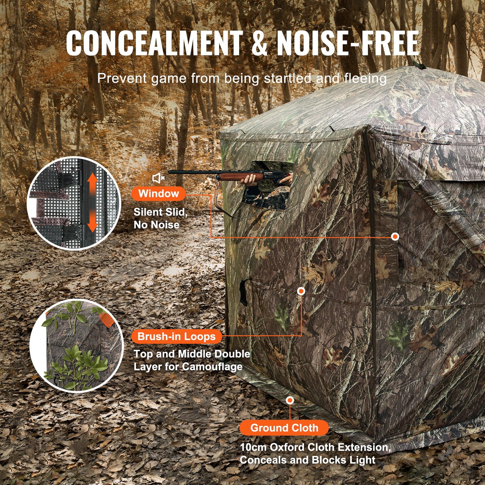 VEVOR Hunting Blind, 288° See Through Ground Blind, 6-7 Person Pop Up Deer Blind for Hunting with Carrying Bag, Portable Resilient Hunting Tent, 4 Horizontal Windows for Turkey and Deer Hunting