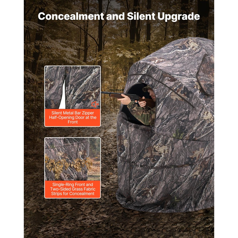 VEVOR Hunting Blind, Single Person Ground Blinds with Carrying Bag, Portable Camouflage Tent, Reinforced Durable Concealed Shelter with Silent Zipper Door and Window, for Turkey and Deer
