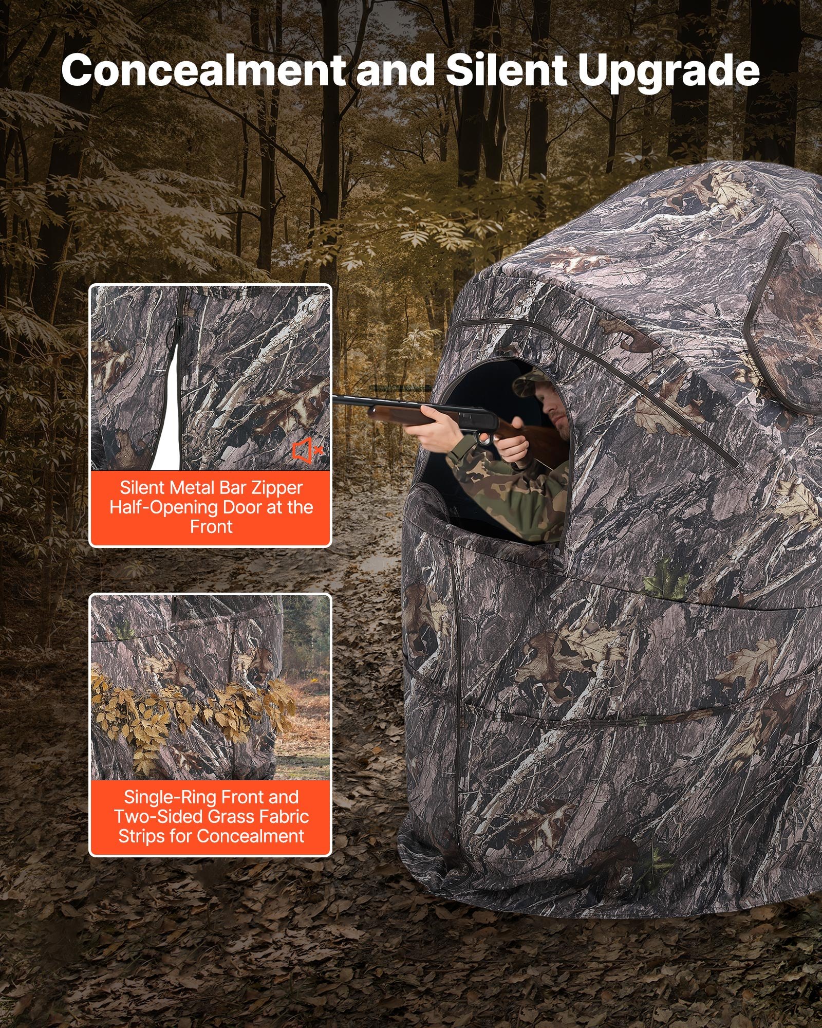 VEVOR Hunting Blind, Single Person Ground Blinds with Carrying Bag, Portable Camouflage Tent, Reinforced Durable Concealed Shelter with Silent Zipper Door and Window, for Turkey and Deer