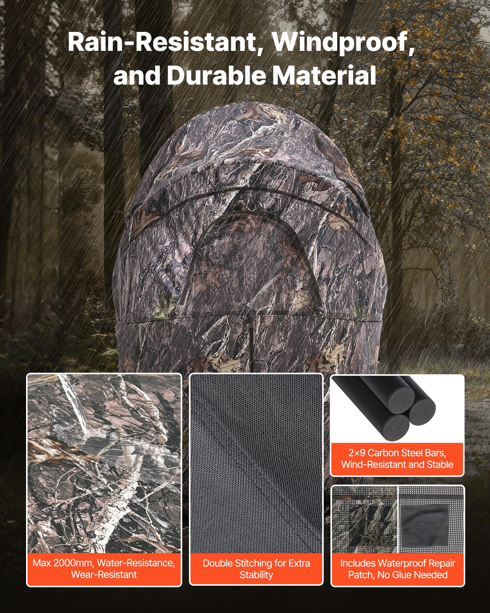 VEVOR Hunting Blind, Single Person Ground Blinds with Carrying Bag, Portable Camouflage Tent, Reinforced Durable Concealed Shelter with Silent Zipper Door and Window, for Turkey and Deer