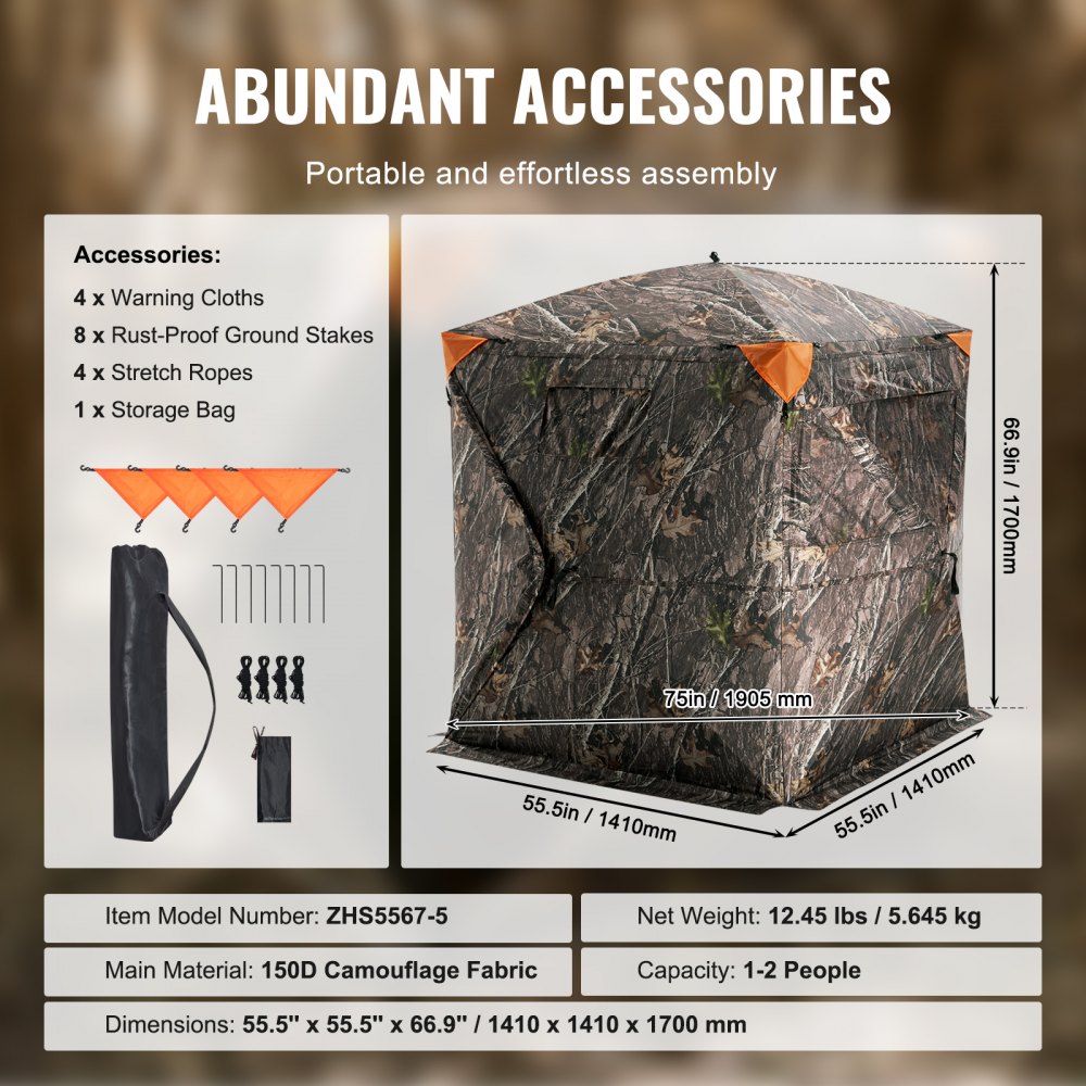VEVOR Hunting Blind 270° See Through Ground Blind 3 Windows Mesh για 1-2 άτομα