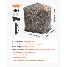 VEVOR Hunting Blind, 270° See Through Ground Blind, 1-2 Person Pop Up Deer Blind for Hunting with Carrying Bag, Portable Resilient Hunting Tent, 3 Horizontal Windows for Turkey and Deer Hunting