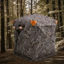 VEVOR Hunting Blind, 270° See Through Ground Blind, 1-2 Person Pop Up Deer Blind for Hunting with Carrying Bag, Portable Resilient Hunting Tent, 3 Horizontal Windows for Turkey and Deer Hunting