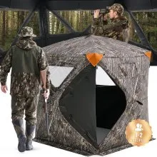 VEVOR Hunting Blind, 270° See Through Ground Blind, 1-2 Person Pop Up Deer Blind for Hunting with Carrying Bag, Portable Resilient Hunting Tent, 3 Horizontal Windows for Turkey and Deer Hunting