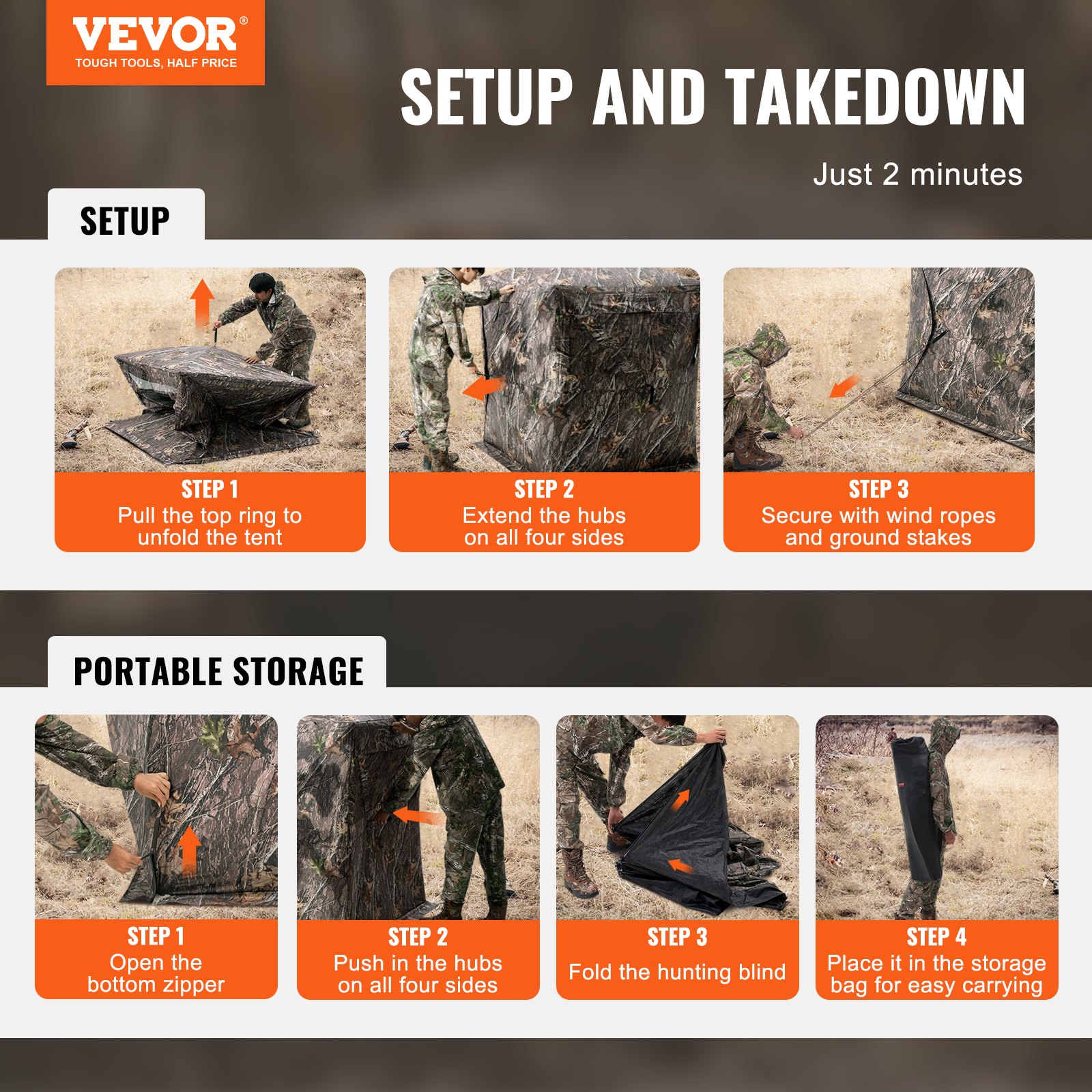 VEVOR Hunting Blind 270° See Through Ground Blind 3 Windows Mesh για 1-2 άτομα