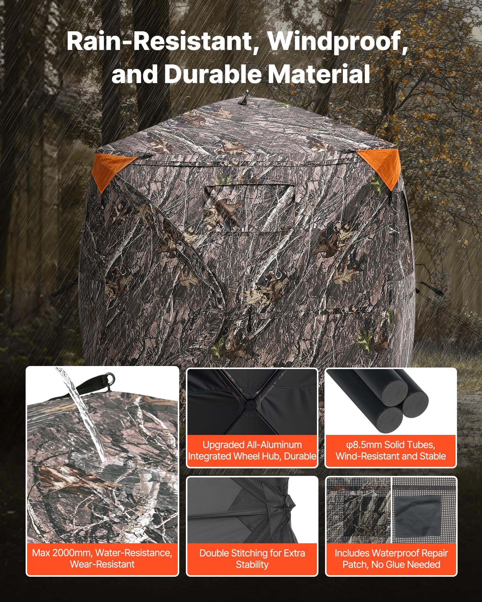 VEVOR Hunting Blind, 270° Ground Blind, 1-2 Person Pop Up Deer Blind for Hunting with Carrying Bag, Portable Resilient Hunting Tent, 3 Horizontal Windows for Turkey and Deer Hunting