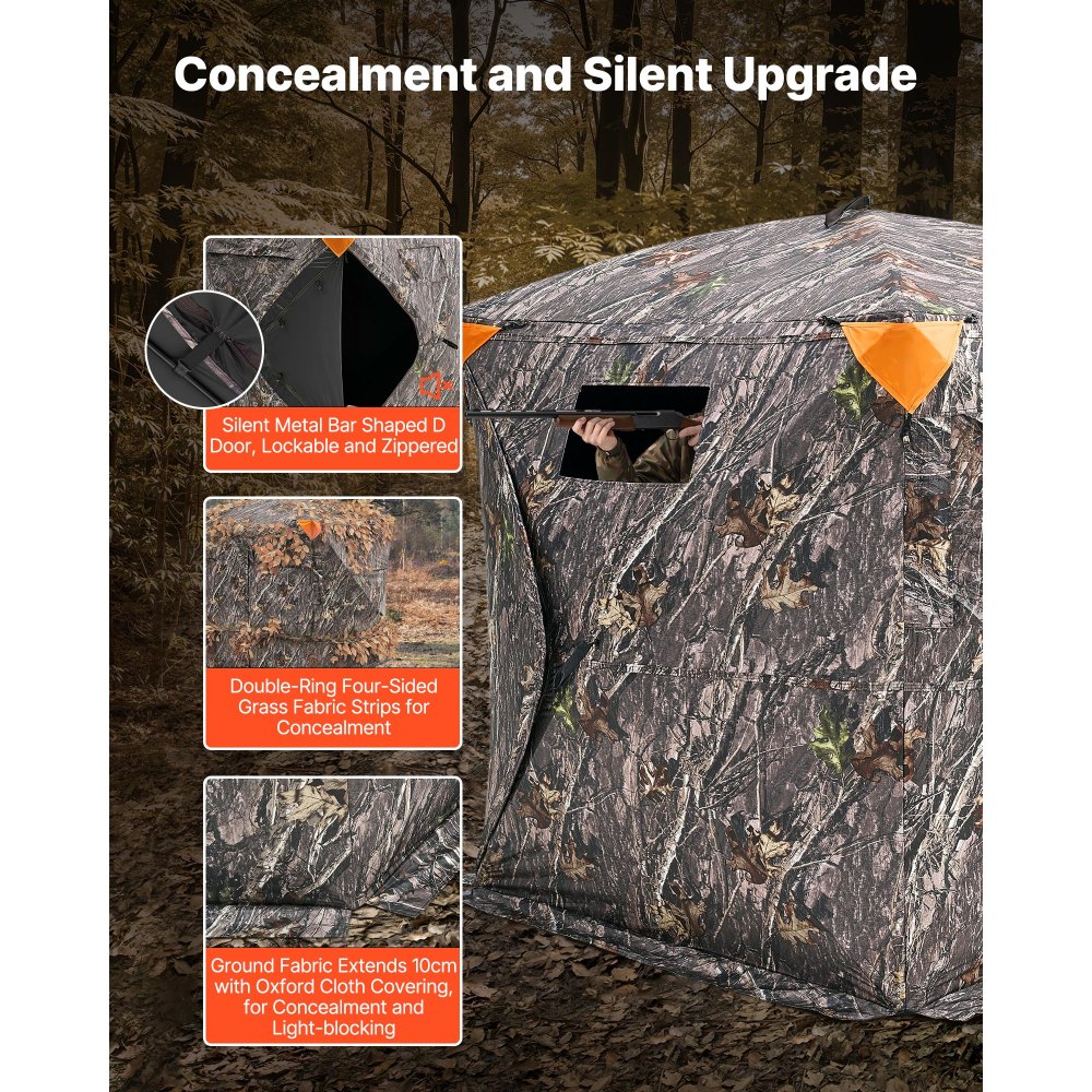 VEVOR Hunting Blind, 270° Ground Blind, 2-3 Person Pop Up Deer Blind for Hunting with Carrying Bag, Portable Resilient Hunting Tent, 3 Horizontal Windows for Turkey and Deer Hunting