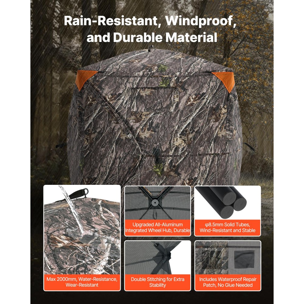 VEVOR Hunting Blind, 270° See Through Ground Blind, 1-2 Person Pop Up Deer Blind for Hunting with Carrying Bag, Portable Resilient Hunting Tent, One-Way See-Through Mesh for Turkey and Deer Hunting