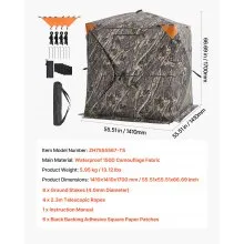 VEVOR Hunting Blind, 270° See Through Ground Blind, 1-2 Person Pop Up Deer Blind for Hunting with Carrying Bag, Portable Resilient Hunting Tent, One-Way See-Through Mesh for Turkey and Deer Hunting