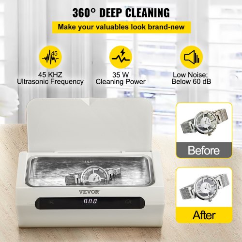 VEVOR Ultrasonic Jewelry Cleaner, 45 kHz 500ML, Professional Ultra Sonic Cleaner w/ Touch Control, Digital Timer, Cleaning Basket, Stainless Steel Ultrasound Cleaning Machine for Watches Glasses