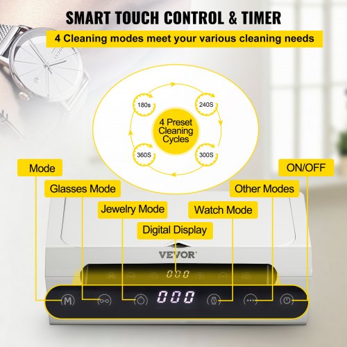 VEVOR Ultrasonic Jewelry Cleaner, 45 kHz 500ML, Professional Ultra Sonic Cleaner w/ Touch Control, Digital Timer, Cleaning Basket, Stainless Steel Ultrasound Cleaning Machine for Watches Glasses