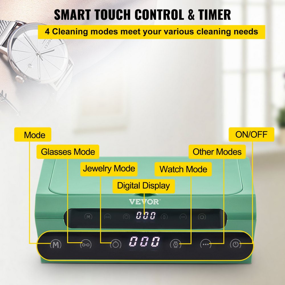 VEVOR Ultrasonic Jewelry Cleaner, 45 kHz 500ML, Professional Ultra Sonic Cleaner with Touch Control, Digital Timer, Cleaning Basket, Stainless Steel Ultrasound Cleaning Machine for Watches Glasses Gre