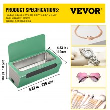 VEVOR Ultrasonic Cleaner Ultrasound Cleaning Machine 500ML Green for Jewelry