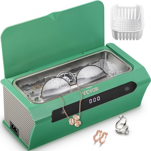 VEVOR Ultrasonic Jewelry Cleaner, 45 kHz 500ML, Professional Ultra Sonic Cleaner w/Touch Control, Digital Timer, Cleaning Basket, Stainless Steel Ultrasound Cleaning Machine for Watches Glasses Green
