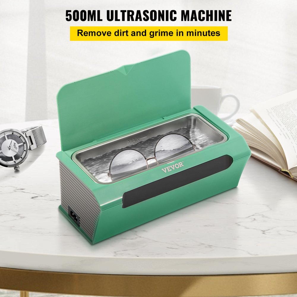 VEVOR Ultrasonic Jewelry Cleaner, 45 kHz 500ML, Professional Ultra Sonic Cleaner w/Touch Control, Digital Timer, Cleaning Basket, Stainless Steel Ultrasound Cleaning Machine for Watches Glasses Green