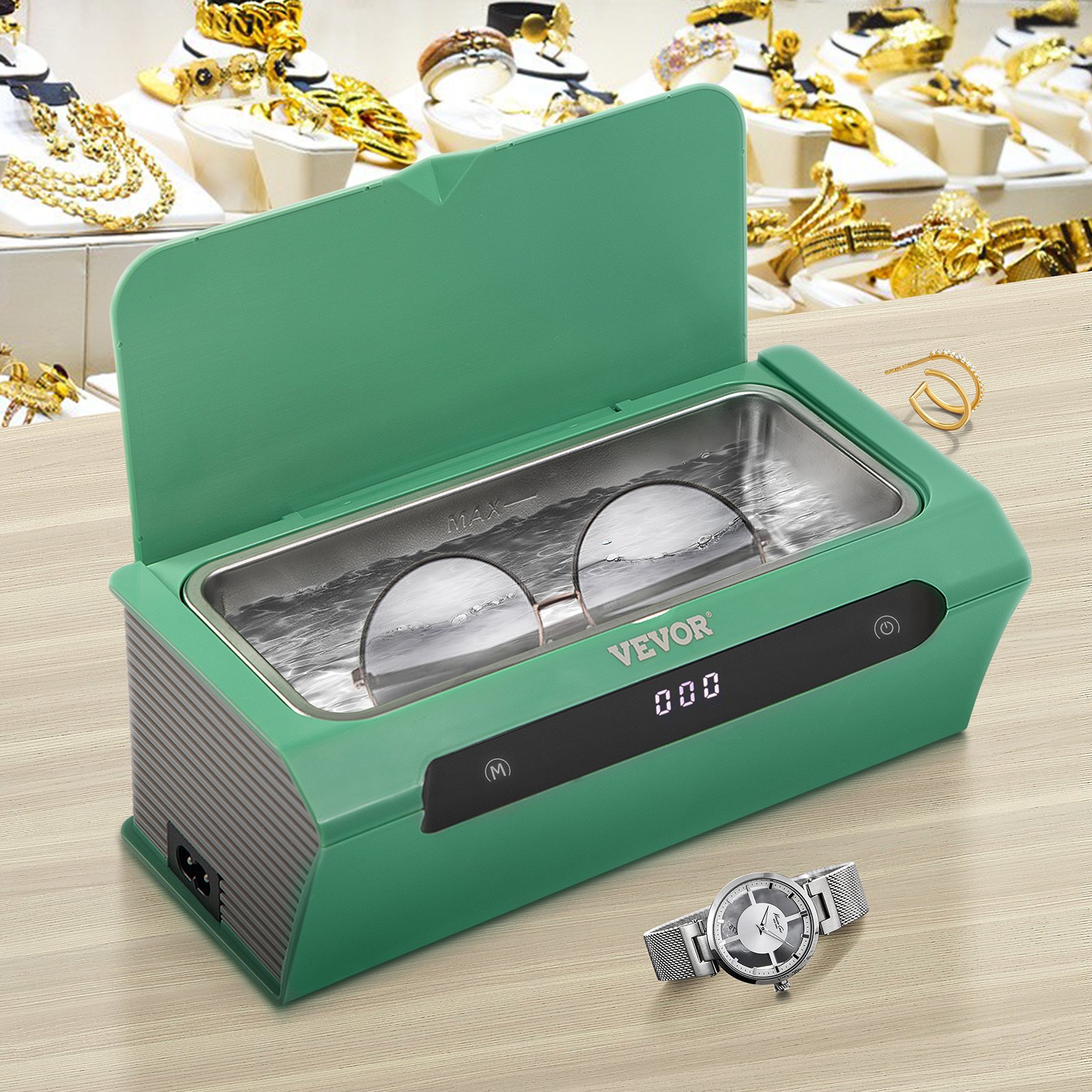 VEVOR Ultrasonic Jewelry Cleaner, 45 kHz 500ML, Professional Ultra Sonic Cleaner w/Touch Control, Digital Timer, Cleaning Basket, Stainless Steel Ultrasound Cleaning Machine for Watches Glasses Green