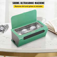 Ultrazvukový čistič šperkov VEVOR, 45 kHz 500ML, Profesionálny ultrazvukový čistič s dotykovým ovládaním, digitálny časovač, čistiaci kôš, ultrazvukový čistiaci stroj z nehrdzavejúcej ocele na okuliare, okuliare zelené