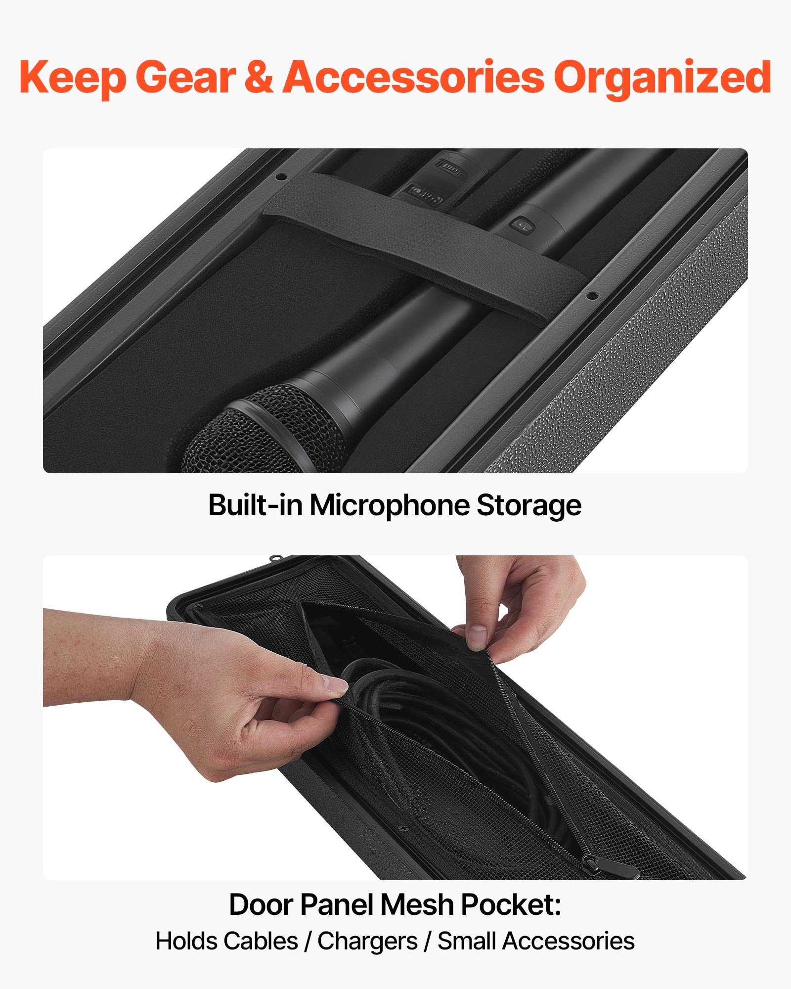 VEVOR 2U Rack Case, 12 in Depth, Rackmount Flight Case Shallow Rack with Microphone Compartment, Polyethylene Construction, Recessed Latches, Easy Installation, for Amplifier, 8.7 in Internal Depth