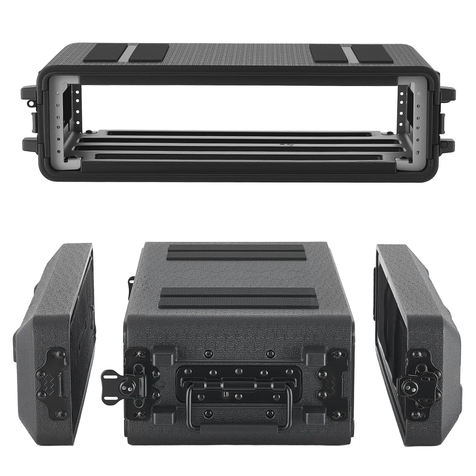 VEVOR 2U Rack Case, 12 in Depth, Rackmount Flight Case Shallow Rack with Microphone Compartment, Polyethylene Construction, Recessed Latches, Easy Installation, for Amplifier, 8.7 in Internal Depth