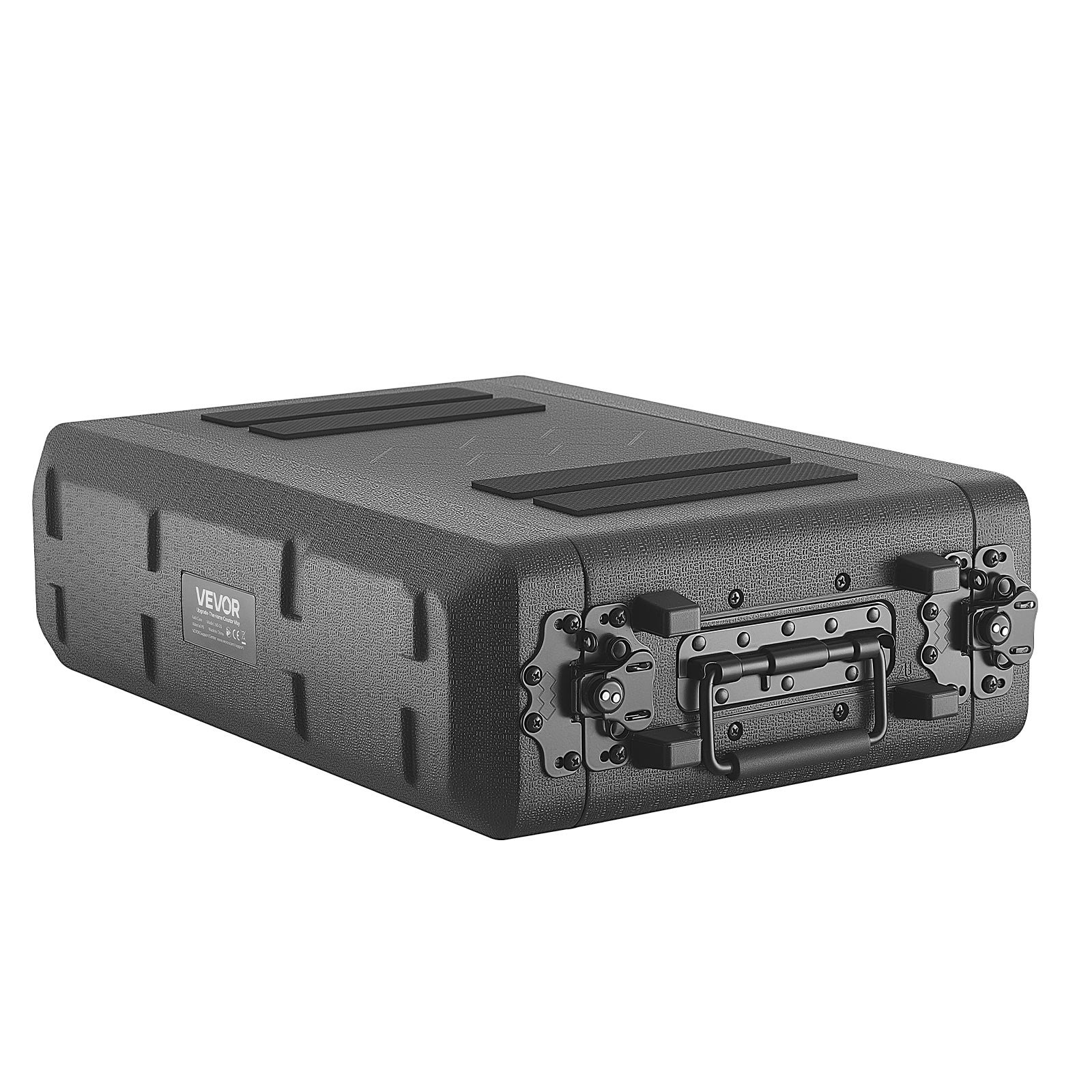 VEVOR 2U Rack Case, 12 in Depth, Rackmount Flight Case Shallow Rack with Microphone Compartment, Polyethylene Construction, Recessed Latches, Easy Installation, for Amplifier, 8.7 in Internal Depth