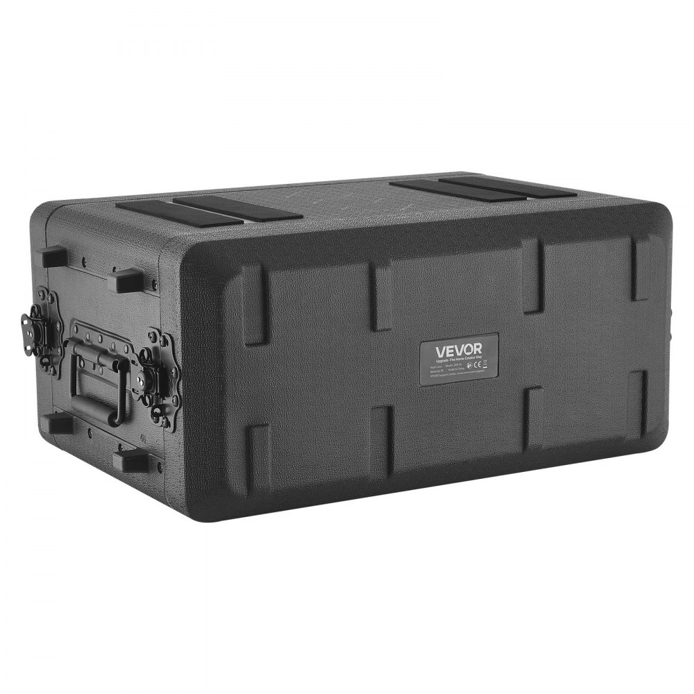 VEVOR 4U Rack Case, 12 in Depth, Rackmount Flight Case Shallow Rack with Microphone Compartment, Polyethylene Construction, Recessed Latches, Easy Installation, for Amplifier, 8.7 in Internal Depth