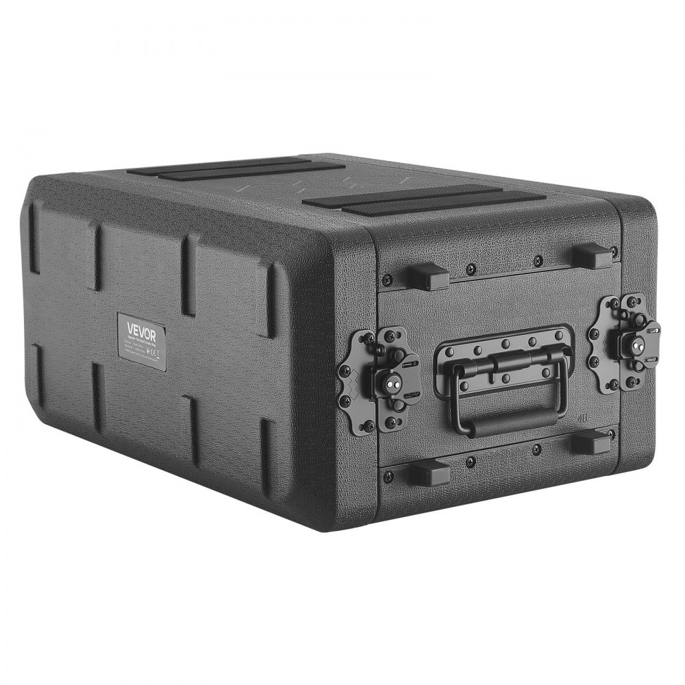 VEVOR 4U Rack Case, 12 in Depth, Rackmount Flight Case Shallow Rack with Microphone Compartment, Polyethylene Construction, Recessed Latches, Easy Installation, for Amplifier, 8.7 in Internal Depth