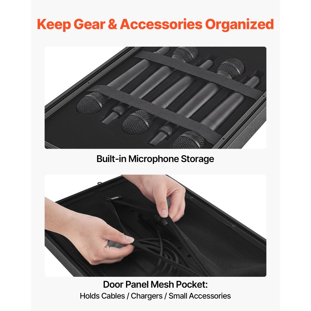 VEVOR 6U Rack Case, 15 in Depth, Rackmount Flight Case Shallow Rack with Microphone Compartments, Polyethylene Construction, Recessed Latches, Easy Installation, for Amplifier, 13.8 in Internal Depth