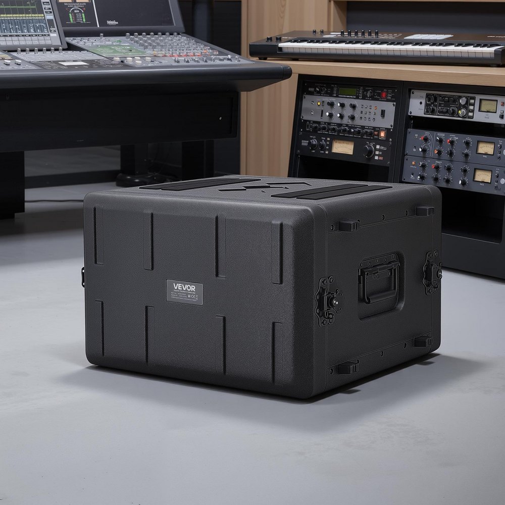 VEVOR 6U Rack Case, 15 in Depth, Rackmount Flight Case Shallow Rack with Microphone Compartments, Polyethylene Construction, Recessed Latches, Easy Installation, for Amplifier, 13.8 in Internal Depth