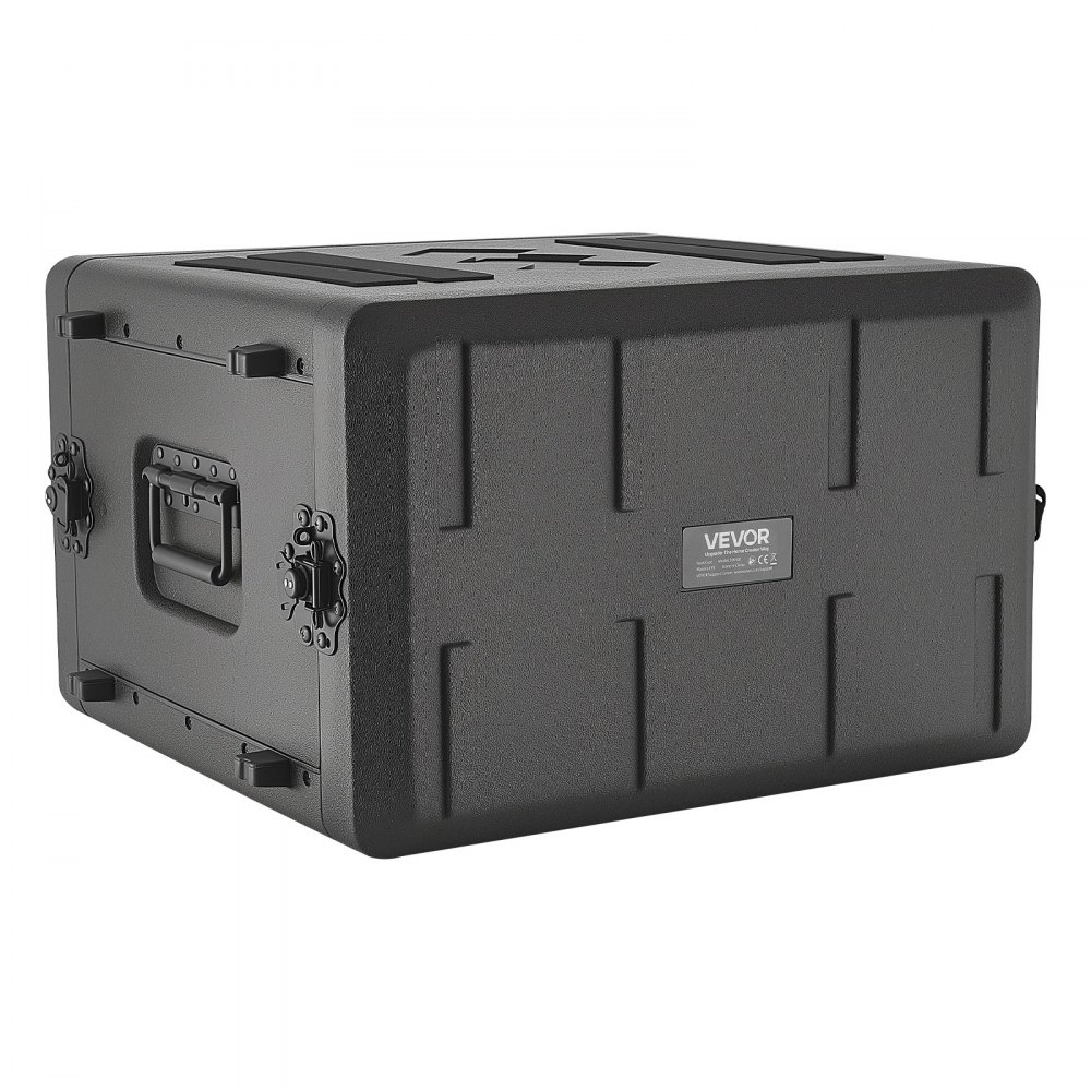VEVOR 6U Rack Case, 15 in Depth, Rackmount Flight Case Shallow Rack with Microphone Compartments, Polyethylene Construction, Recessed Latches, Easy Installation, for Amplifier, 13.8 in Internal Depth