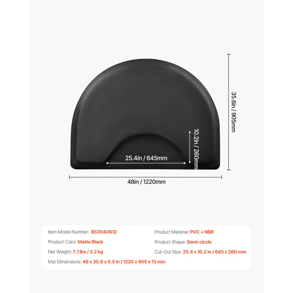 VEVOR Salon Mat for Hair Stylist, 1220 x 905 mm  Semi-circle Salon Chair Mat, 13mm Thickened Anti Fatigue Barber Shop Floor Mat with Round Cut Out, Easy-to-Clean PVC Surface & Anti-Trip Beveled Edges