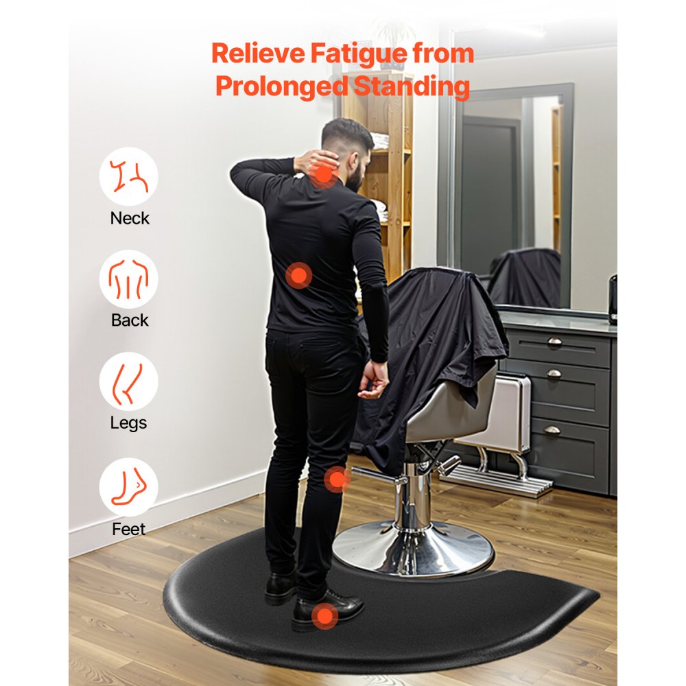 VEVOR Salon Mat for Hair Stylist, 1220 x 930 mm Semi-circle Salon Chair Mat, 25mm Thickened Anti Fatigue Barber Shop Floor Mat with Round Cut Out, Easy-to-Clean PVC Surface & Anti-Trip Beveled Edges