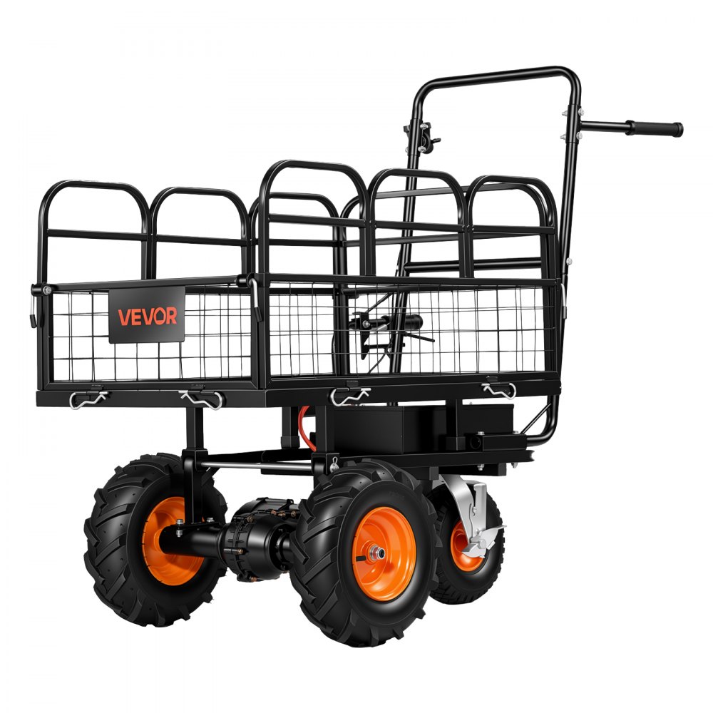 VEVOR Electric Utility Cart, 36V 432Wh Battery Powered Electric Wagon, 500W Power Wheelbarrow with Brake, 500 lbs Load Heavy Duty Steel Garden Cart for Farm and Yard All Purpose Modular Cargo Bed