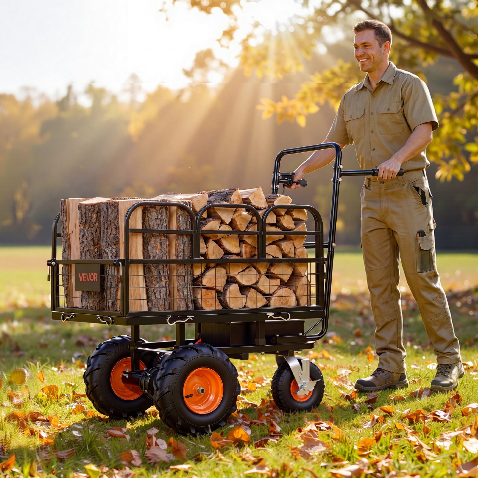 VEVOR Electric Utility Cart, 36V 432Wh Battery Powered Electric Wagon, 500W Power Wheelbarrow with Brake, 500 lbs Load Heavy Duty Steel Garden Cart for Farm and Yard All Purpose Modular Cargo Bed