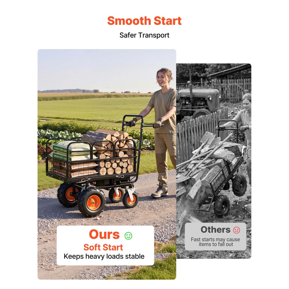 VEVOR Electric Utility Cart, 36V 432Wh Battery Powered Electric Wagon, 500W Power Wheelbarrow with Brake, 660 lbs Load Heavy Duty Steel Garden Cart for Farm and Yard All Purpose Modular Cargo Bed