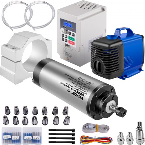 VEVOR VFD CNC Spindle Motor Kits, 110V 1.5KW Water Cooled Spindle Motor W/ Clamp, 400Hz 24000RPM VFD Water Pump for CNC Engraver
