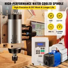 VEVOR VFD CNC Spindle Motor Kits 110V CNC Spindle Motor Kits 2.2KW Water Cooled Spindle Motor 400HZ 24000RPM VFD 3HP Water Pump 110V 80W Motor Clamp Mount 80mm Water Pipe 5m for CNC Engraving Machine