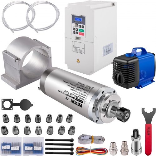 VEVOR VFD CNC Spindle Motor Kits, 4.5KW Water Cooled Spindle Motor W/ Clamp, 300Hz 18000RPM VFD 6HP Water Pump for CNC Engraver