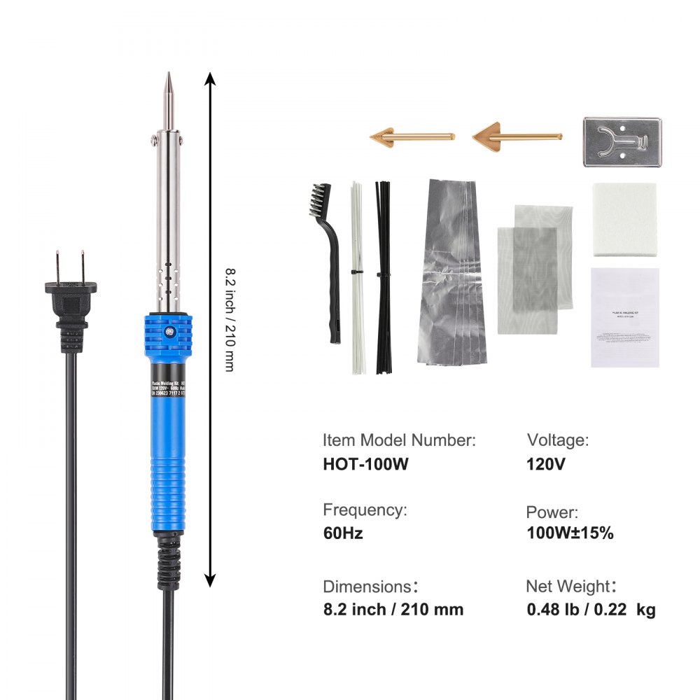 VEVOR Plastic Welding Kit, 100W Plastic Welder Soldering Iron Gun, Car Bumper Repair Kit with 2 Welding Tips, 1 Soldering Tip, 20 Plastic Welding Rods for Kayak/Toys/Plastic Crack/Electronics Repair