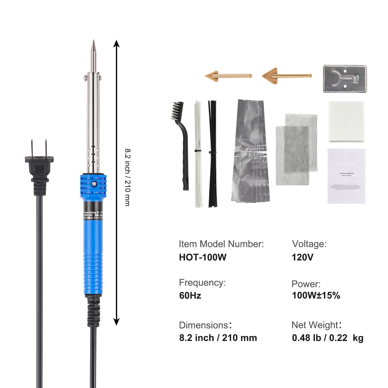 VEVOR Plastic Welding Kit, 100W Plastic Welder Soldering Iron Gun, Car Bumper Repair Kit with 2 Welding Tips, 1 Soldering Tip, 20 Plastic Welding Rods for Kayak/Toys/Plastic Crack/Electronics Repair