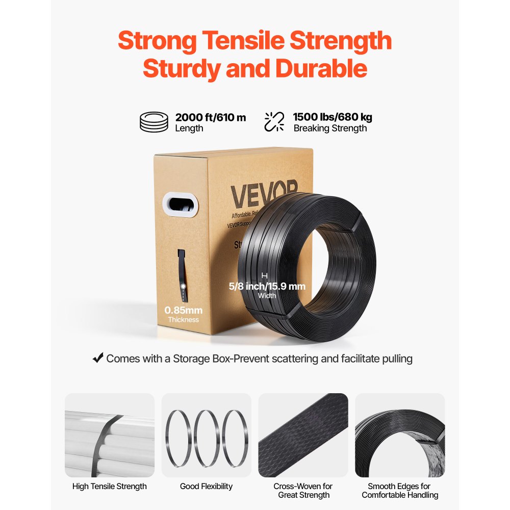 VEVOR Banding Strapping Kit, Heavy Duty Banding Sealer Tool with 610 m PET Band, 600 Metal Seals, 200 Corner Protectors, Plastic Pallet Packaging Strapping Kit for Warehouse, Transportation, Home