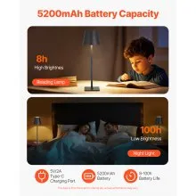 Cordless Table Lamp 2-Pack 5200mAh Built-in Rechargeable Battery Desk Lamp Black