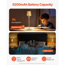 Cordless Table Lamp 2-Pack 5200mAh Built-in Rechargeable Battery Desk Lamp Gold