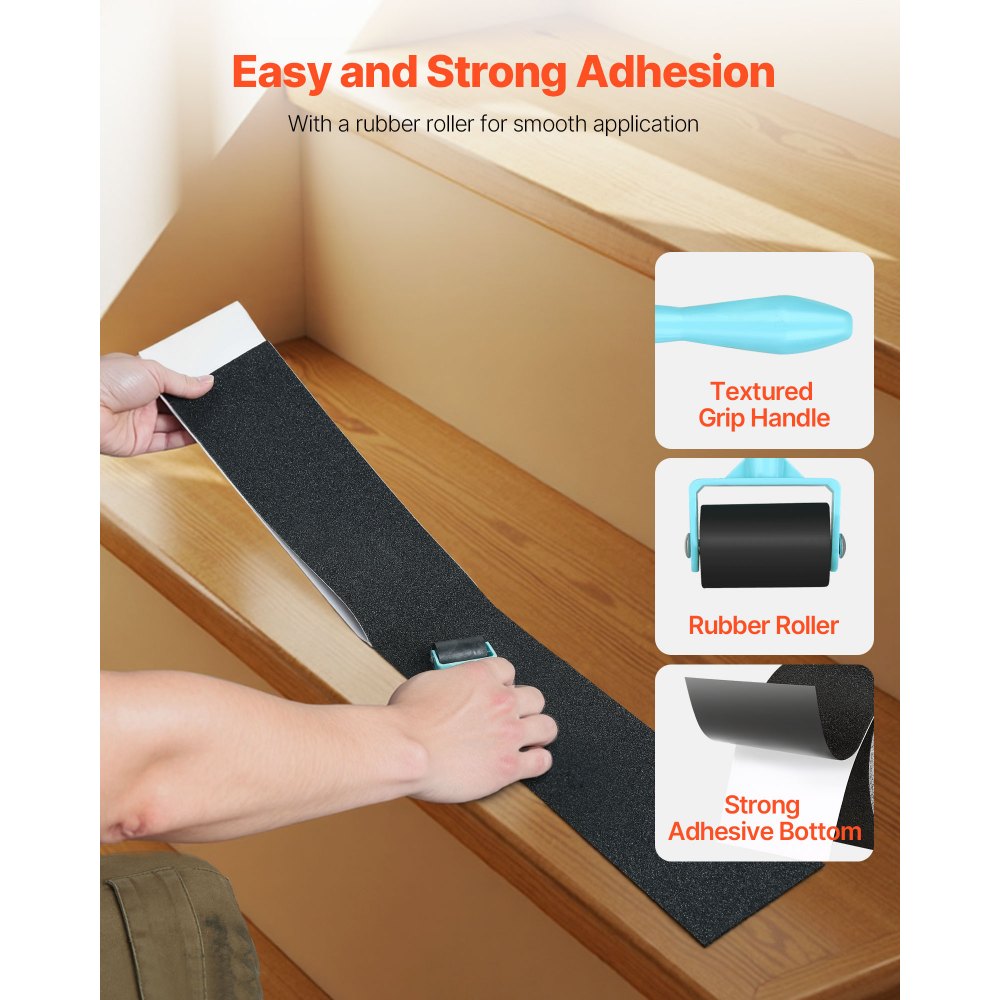 VEVOR Anti-Slip Tape, 35 FT x 4 inch Non Slip Grip Tape for Stairs Steps, 80-Grit Aluminum Oxide High Traction Non-Skid Stair Treads with Strong Adhesive Backing, Suitable for Indoor & Outdoor Use