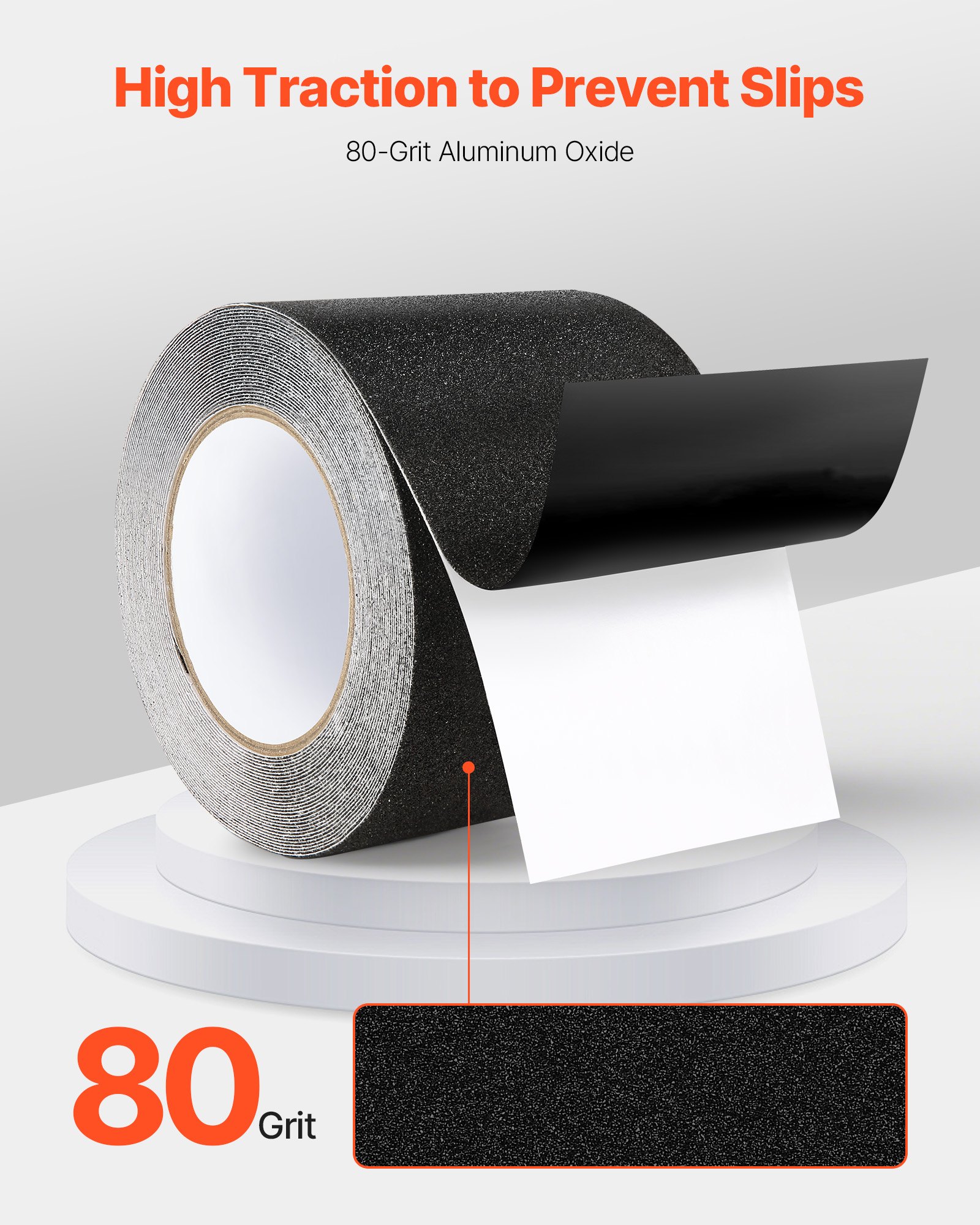VEVOR Anti-Slip Tape, 35 FT x 4 inch Non Slip Grip Tape for Stairs Steps, 80-Grit Aluminum Oxide High Traction Non-Skid Stair Treads with Strong Adhesive Backing, Suitable for Indoor & Outdoor Use