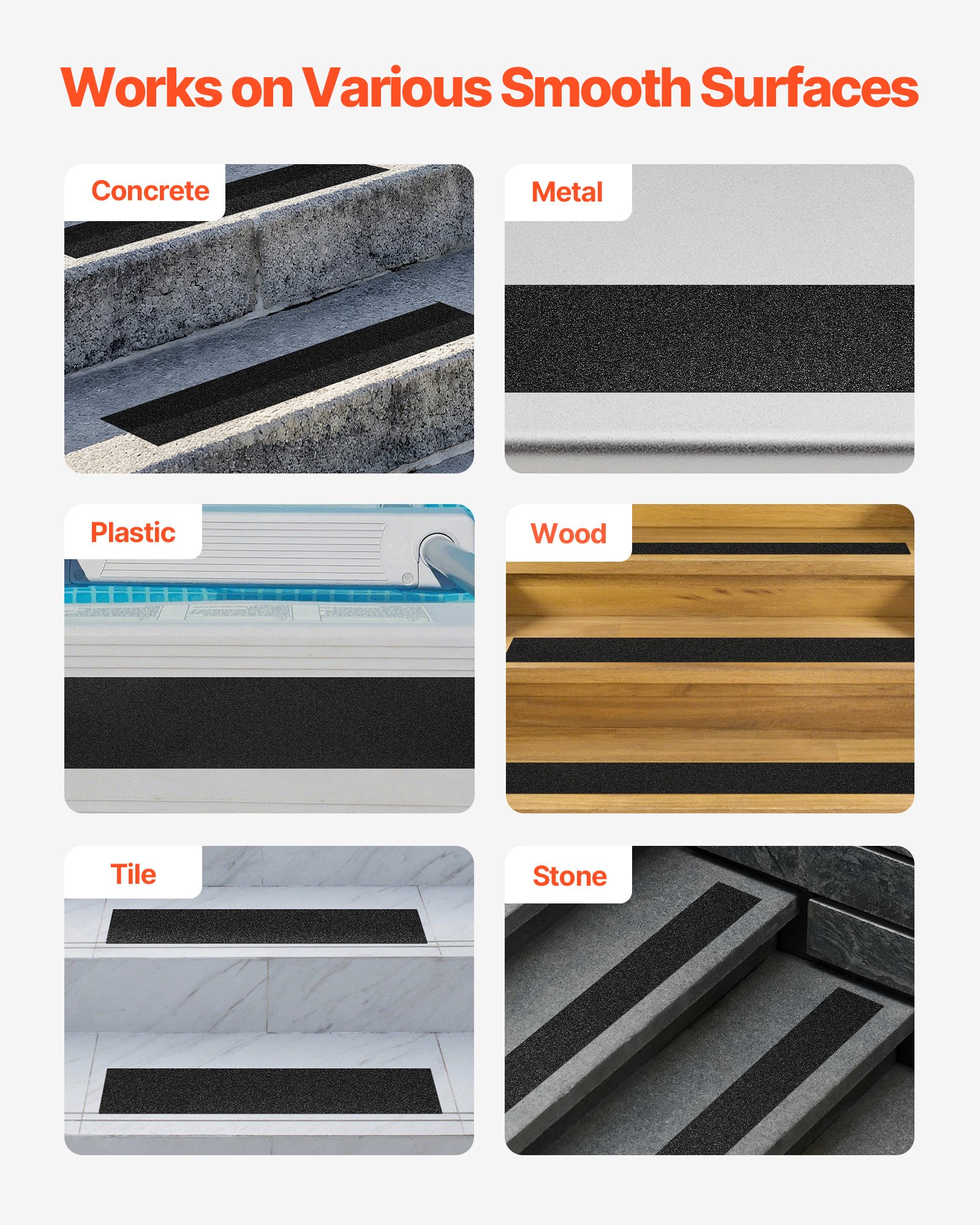 VEVOR Anti-Slip Tape, 35 FT x 4 inch Non Slip Grip Tape for Stairs Steps, 80-Grit Aluminum Oxide High Traction Non-Skid Stair Treads with Strong Adhesive Backing, Suitable for Indoor & Outdoor Use